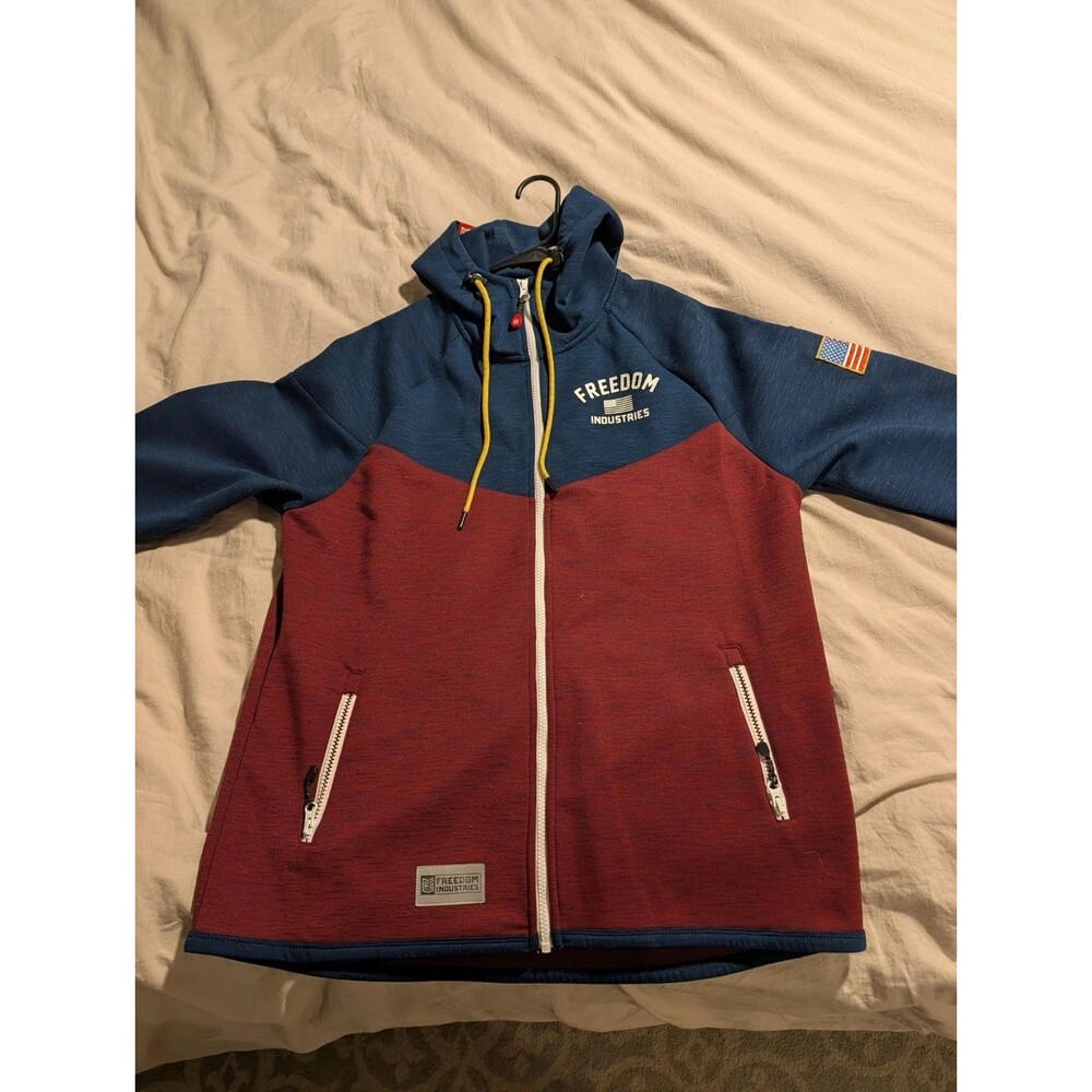 Freedom Industries Men’s XL Full Zip Hoodie Jacket Colorblock Red Blue USA Flag